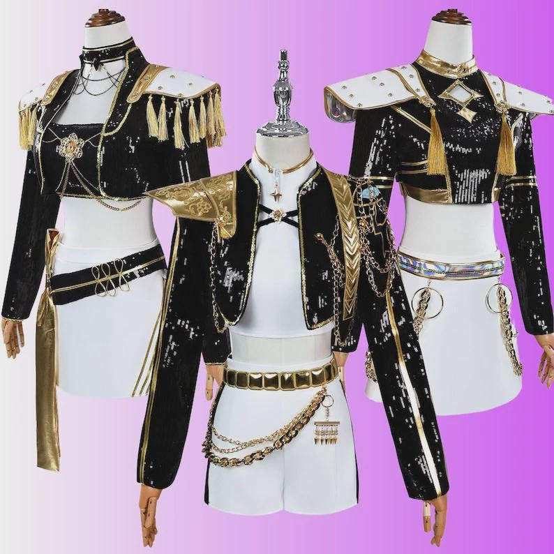 Kpop Demon Hunter Girls Group Black Gold Costume Set – Demon Hunter – Halloween Cosplay